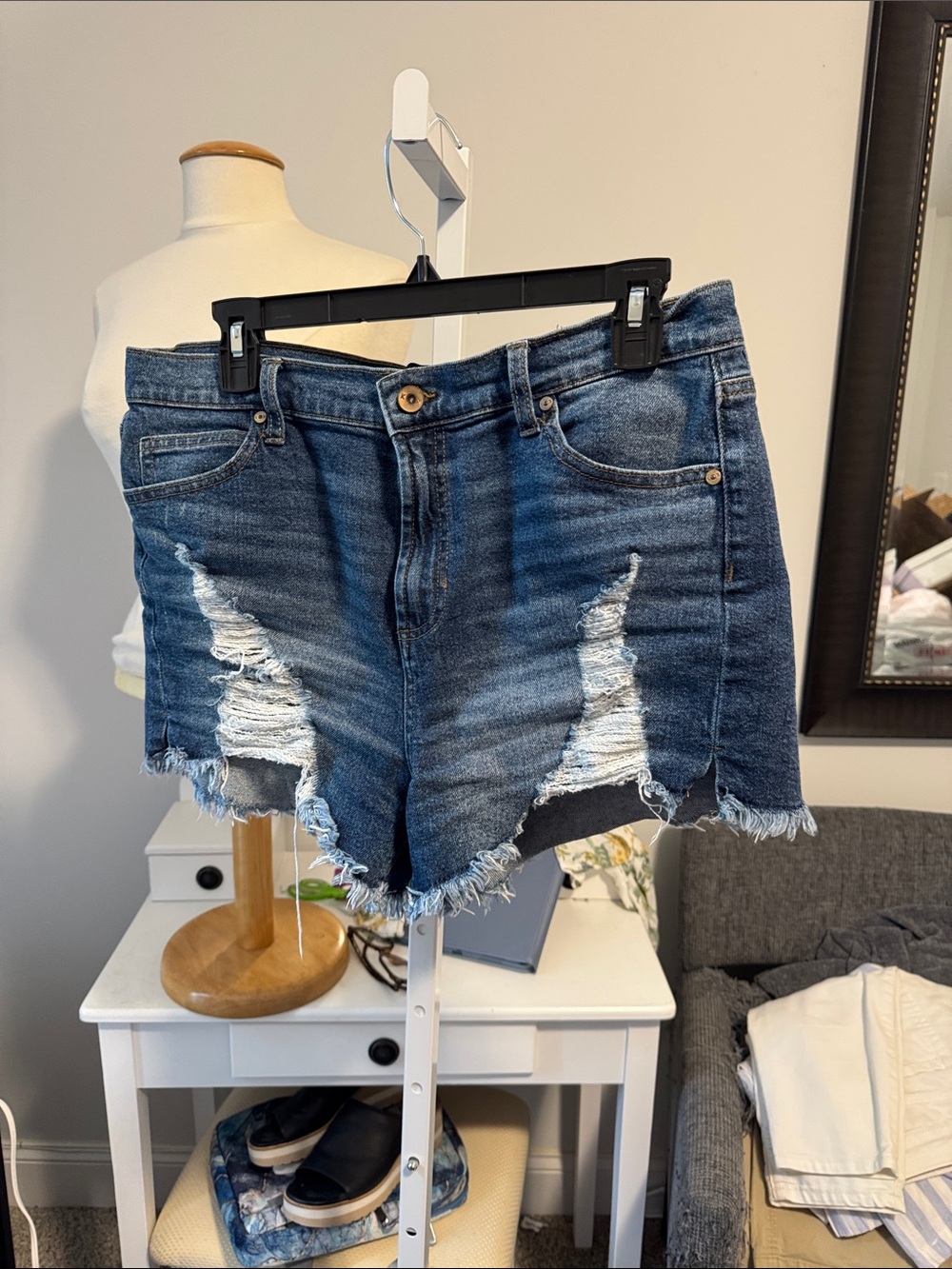 Kendall & Kylie Dark Blue Distressed Denim Cutoff Shorts